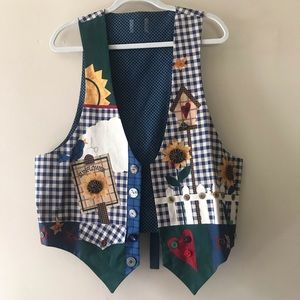 Vintage Handmade Sunflower Gingham Vest